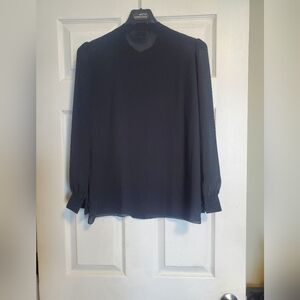 Vintage Rino Rossi Black Blouse w/ Embroidered Floral Detail – Elegant Button